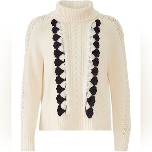 J. Crew Wool Embellished Cable Knit Turtleneck Sweater W/ Lace Detailing Ivory S